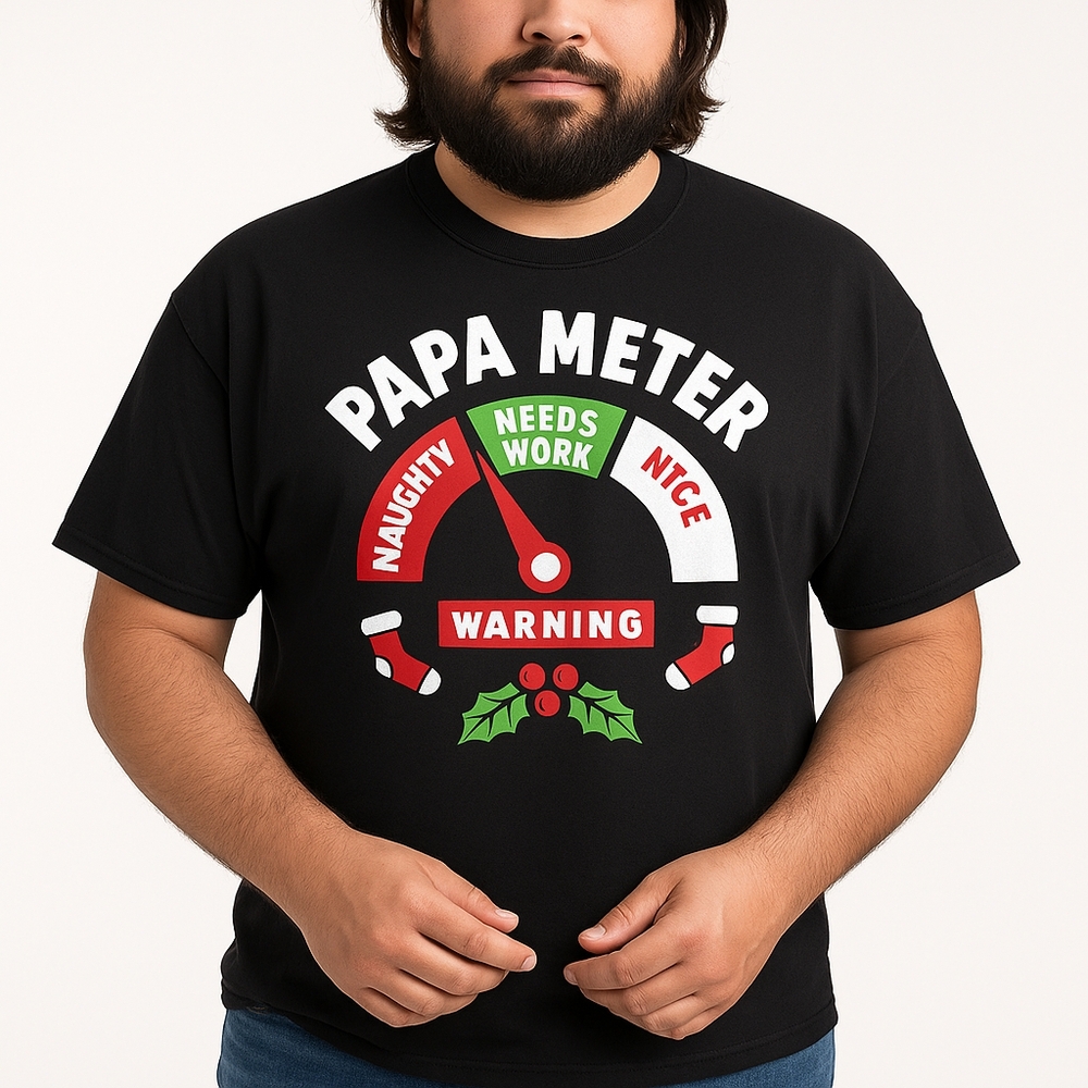 M6) Gildan Papa Meter Christmas Graphic T-Shirt 2XL Funny Tee
